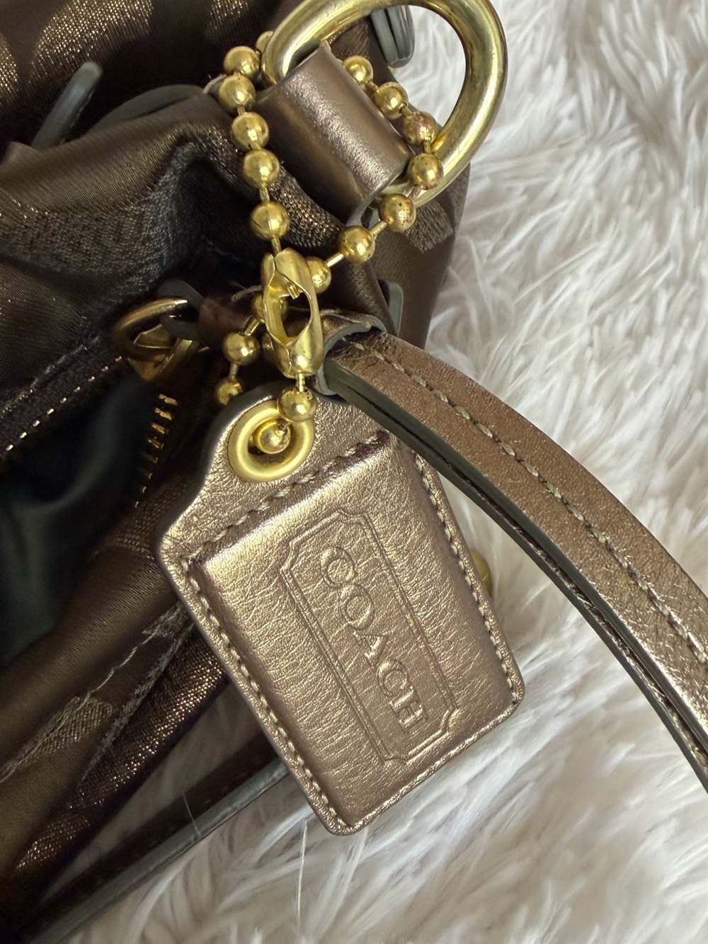 COACH Op Art Signature Sateen Brooke Bag Bronze Brown Shimmer Convertible 14144 - Picture 6 of 8